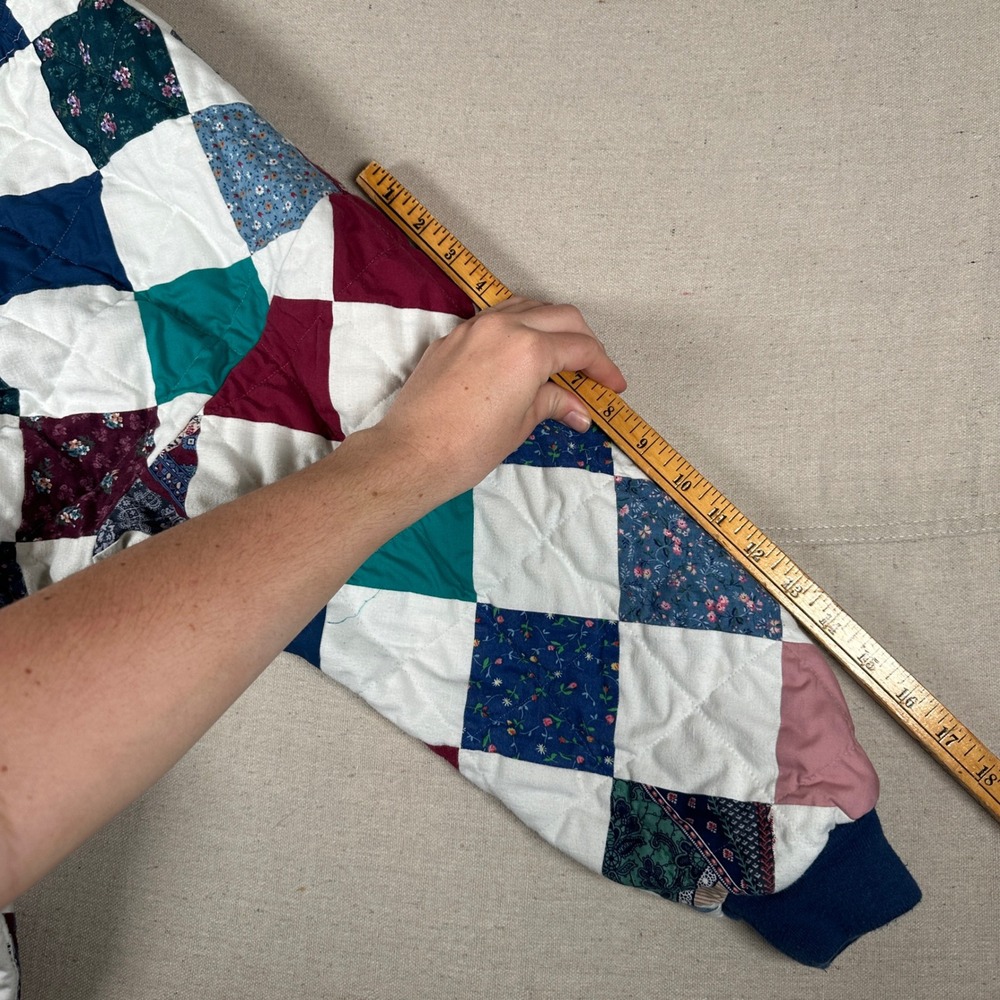 Handmade Vintage 90s Patchwork‎ Quilt Jacket Floral Diamond Pattern XL Granny - Picture 4 of 6